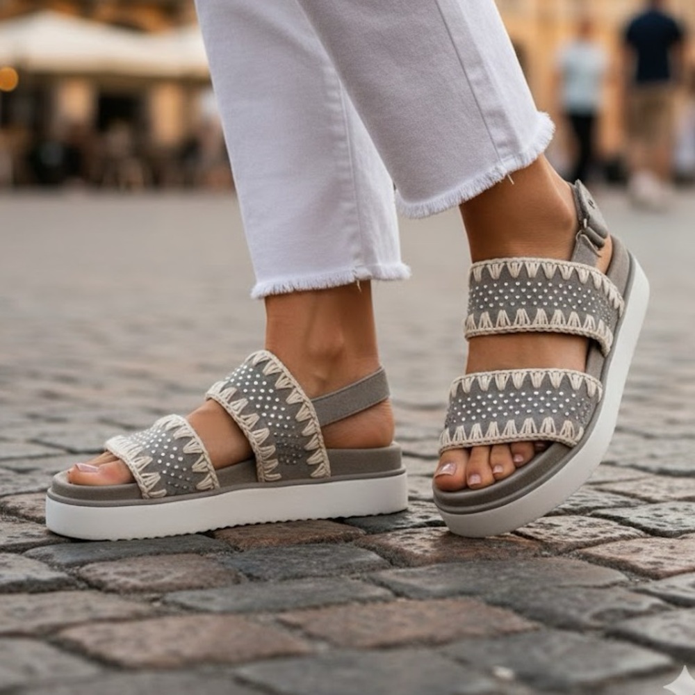 💛💙💛💙 Mou Crystal embellished grey suede sandals size 9 US/39 European